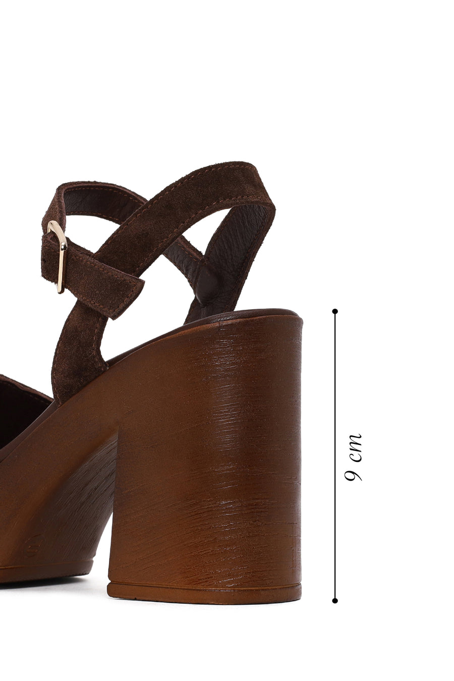 Woman Brown Buckled Platform Chunky Heeled Suede Sandal