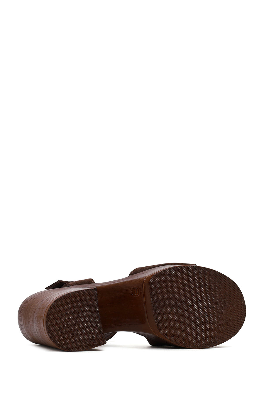 Woman Brown Buckled Platform Chunky Heeled Suede Sandal