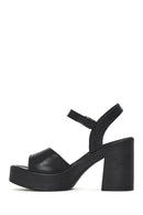 Woman Black Buckled Platform Block-Heel Leather Sandals | Derimod