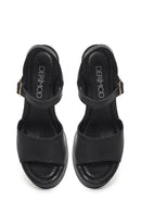 Woman Black Buckled Platform Block-Heel Leather Sandals | Derimod