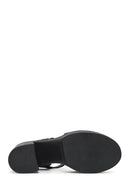 Woman Black Buckled Platform Block-Heel Leather Sandals | Derimod