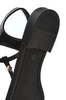 Women's Black Ankle Buckle Flip-Flop Leather Sandals | Derimod