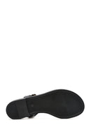 Women's Black Ankle Buckle Flip-Flop Leather Sandals | Derimod