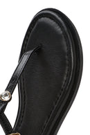 Women's Black Ankle Buckle Flip-Flop Leather Sandals | Derimod