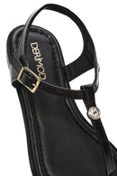 Women's Black Ankle Buckle Flip-Flop Leather Sandals | Derimod