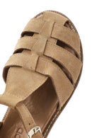 Women's Beige Suede Leather Ankle Buckle Sandals | Derimod