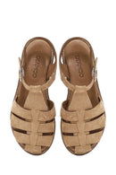 Kadın Bej Bilekten Tokalı Süet Deri Sandalet | Derimod