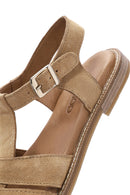 Kadın Bej Bilekten Tokalı Süet Deri Sandalet | Derimod