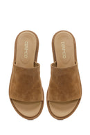 Women's Beige Suede Leather Slippers | Derimod