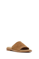 Women's Beige Suede Leather Slippers | Derimod