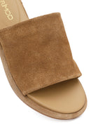 Women's Beige Suede Leather Slippers | Derimod