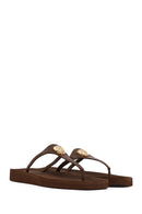 Women's Brown Leather Flip-Flops | Derimod