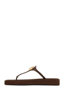 Women's Brown Leather Flip-Flops | Derimod