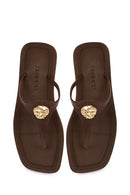 Women's Brown Leather Flip-Flops | Derimod