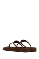 Women's Brown Leather Flip-Flops | Derimod