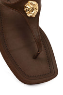 Women's Brown Leather Flip-Flops | Derimod