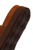 Women's Tan Double Buckle Suede Leather Slippers | Derimod
