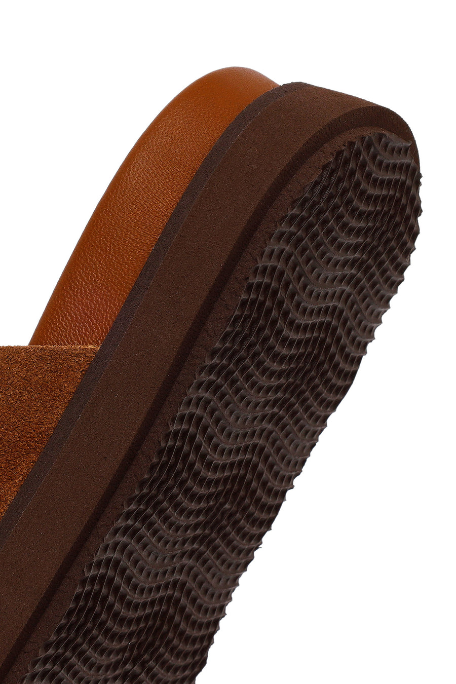Women's Tan Double Buckle Suede Leather Slippers