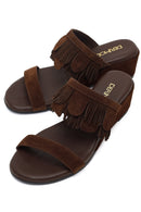 Women's Brown Platform Suede Leather Slippers | Derimod