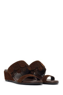 Women's Brown Platform Suede Leather Slippers | Derimod