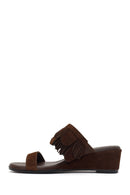 Women's Brown Platform Suede Leather Slippers | Derimod