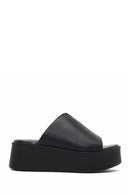 Women's Black Thick Soled Leather Slippers | Derimod