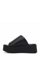 Women's Black Thick Soled Leather Slippers | Derimod