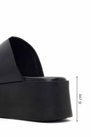 Women's Black Thick Soled Leather Slippers | Derimod
