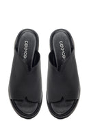 Women's Black Thick Soled Leather Slippers | Derimod