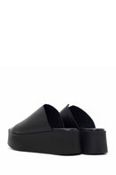 Women's Black Thick Soled Leather Slippers | Derimod