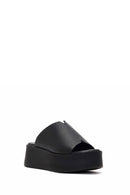 Women's Black Thick Soled Leather Slippers | Derimod