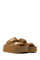 Women's Camel Chunky Sole Suede Leather Slippers | Derimod
