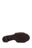 Kadın Kahverengi Püsküllü Kısa Kalın Topuklu Süet Deri Terlik | Derimod