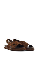 Woman Brown Patterned Suede Leather Sandals | Derimod