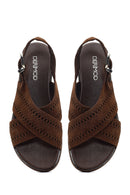Woman Brown Patterned Suede Leather Sandals | Derimod