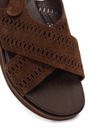 Woman Brown Patterned Suede Leather Sandals | Derimod