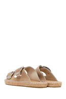 Kadın Bej Tokalı Süet Deri Espadril Terlik | Derimod