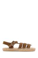 Women's Mink Suede Leather Espadrille Sandals with Ankle Buckle | Derimod