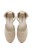 Kadın Bej Bilekten Bantlı Dolgu Topuklu Süet Deri Espadril Sandalet | Derimod