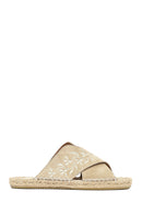 Women's Beige Patterned Suede Leather Espadrille Slippers | Derimod