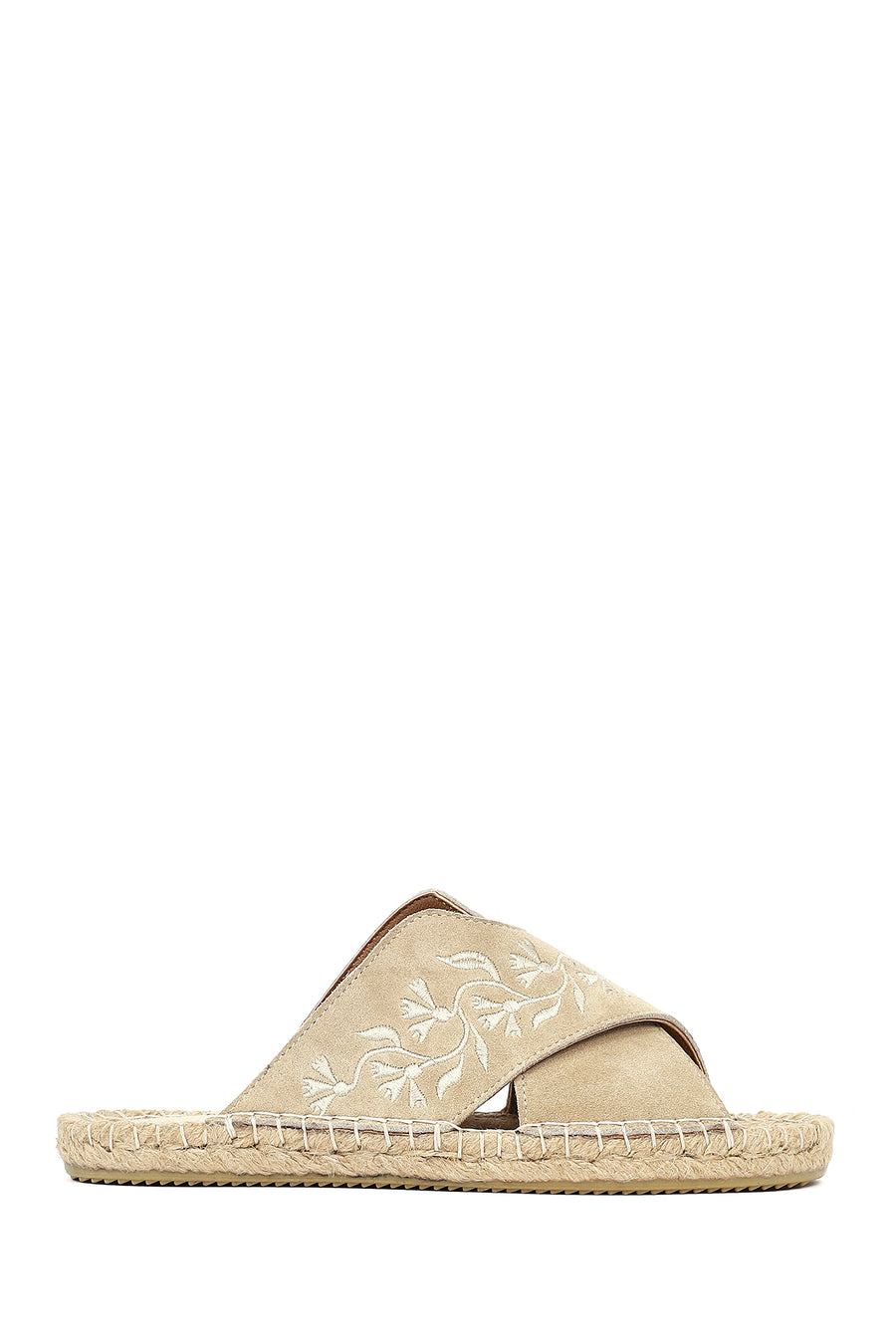 Women's Beige Patterned Suede Leather Espadrille Slippers 26SFD206410 | Derimod
