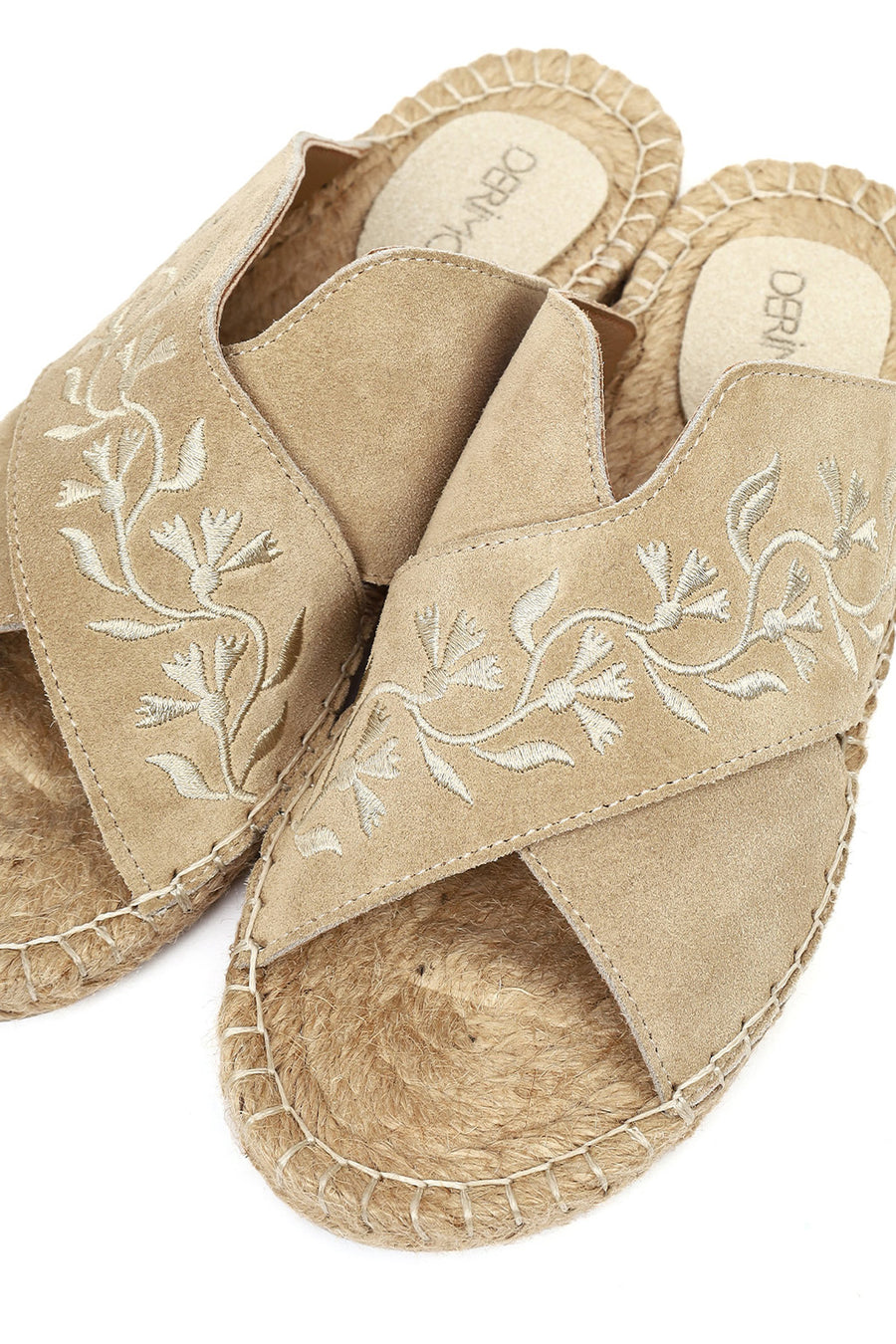 Women's Beige Patterned Suede Leather Espadrille Slippers