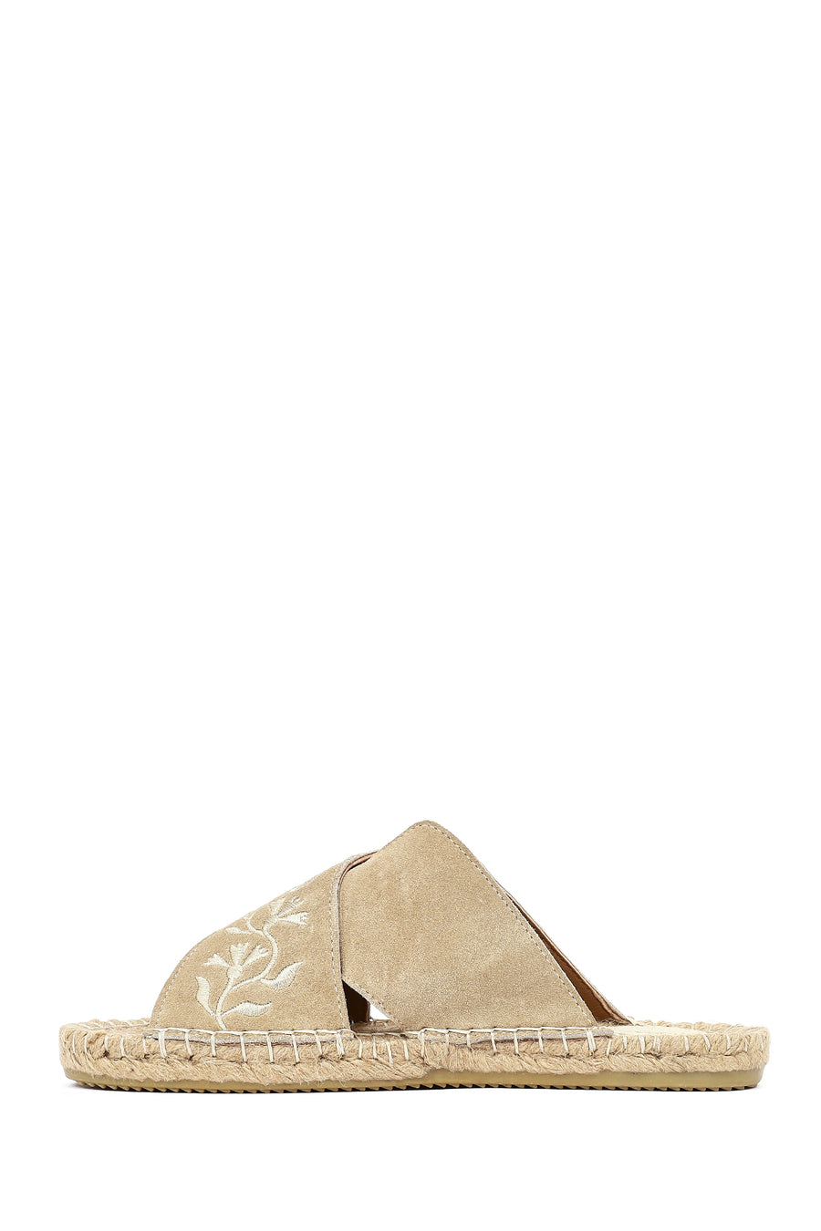 Women's Beige Patterned Suede Leather Espadrille Slippers
