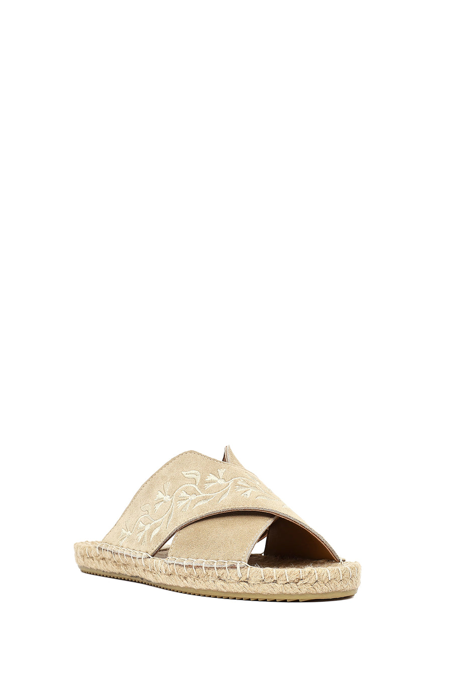 Women's Beige Patterned Suede Leather Espadrille Slippers