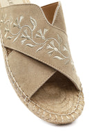 Women's Beige Patterned Suede Leather Espadrille Slippers | Derimod