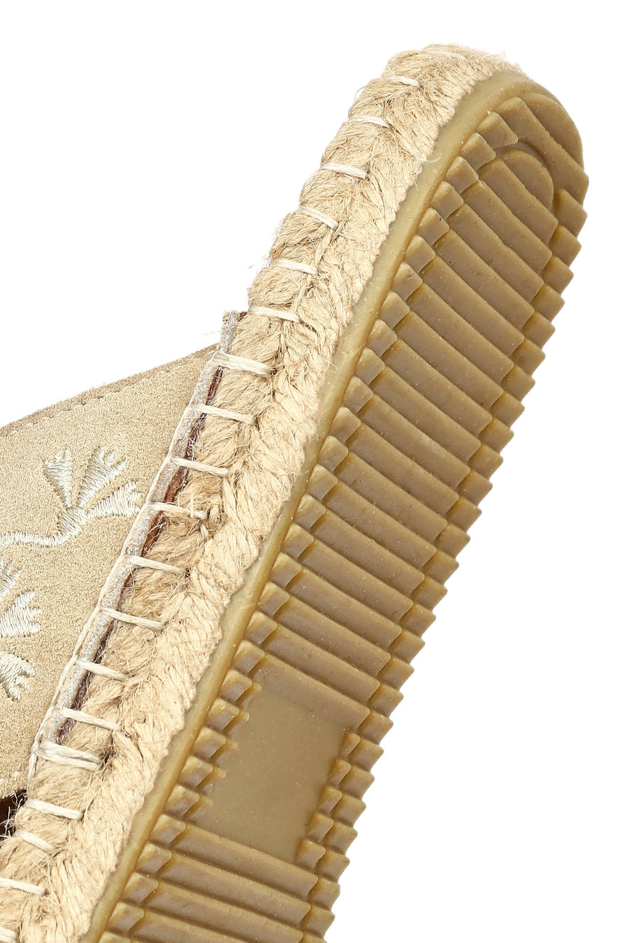 Women's Beige Patterned Suede Leather Espadrille Slippers