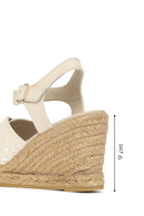 Woman Cream Ankle-Buckle Wedge-Heel Leather Espadrille Sandals | Derimod