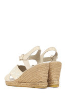 Woman Cream Ankle-Buckle Wedge-Heel Leather Espadrille Sandals | Derimod