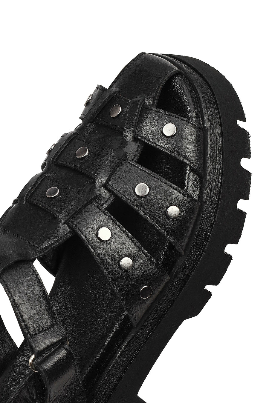 Woman Black Strappy Thick-Soled Leather Sandals