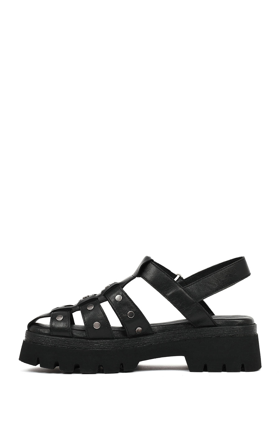 Woman Black Strappy Thick-Soled Leather Sandals